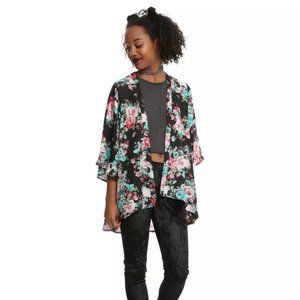 NWT Hot Topic Black Pink Blue Floral Skull Kimono Medium